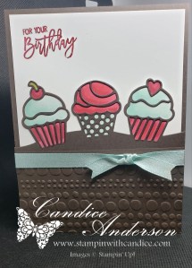 Card made using the Birthday Cheer Stamp set and matching dies featuring the Cupcakes.