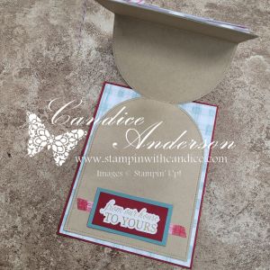 A pop-up card featuring a layered arch design with a festive sentiment 'From Me to Yours' on a colorful background.