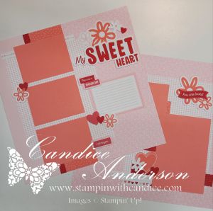 A scrapbook layout featuring a pink background with the text 'My Sweet Heart' surrounded by flowers and decorative elements. There are empty photo spaces and additional embellishments, creating a themed design suitable for capturing memories.