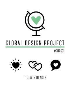 Global Design Project logo with a globe and heart symbol, featuring the text 'GLOBAL DESIGN PROJECT #GDP531' and three heart-themed icons below.